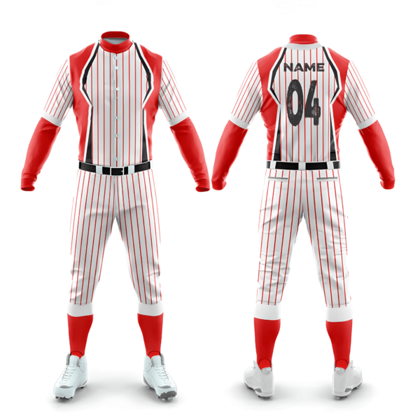 Customizable Baseball Team Uniform - Red and White Pinstripe Design