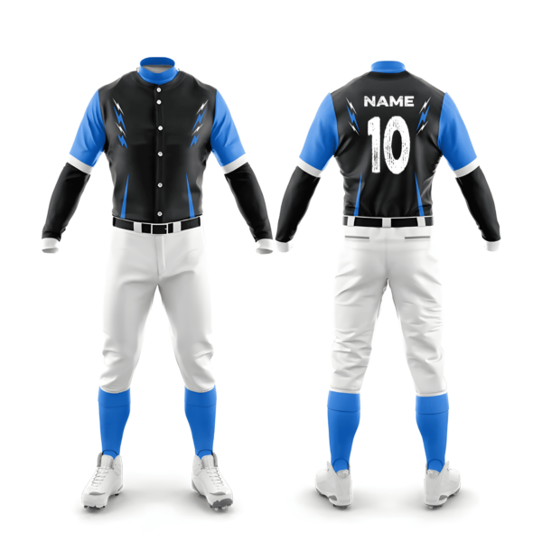 Customizable Baseball Team Uniform - Black, Blue, and White Lightning Design